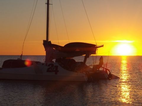 Sunset from the deck of a 24-foot Seawind, sailing Darwin to Groote Eylandt with my brother
